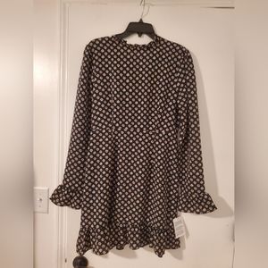 ASOS DESIGN frill neck mini dress with fluted three quarter sleeves